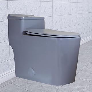 Woncheael One Piece Elongated Toilet Dual Flush 1.6GPF and 1.1GPF With Comfort UF Toilet Seat Grey (WK080H)