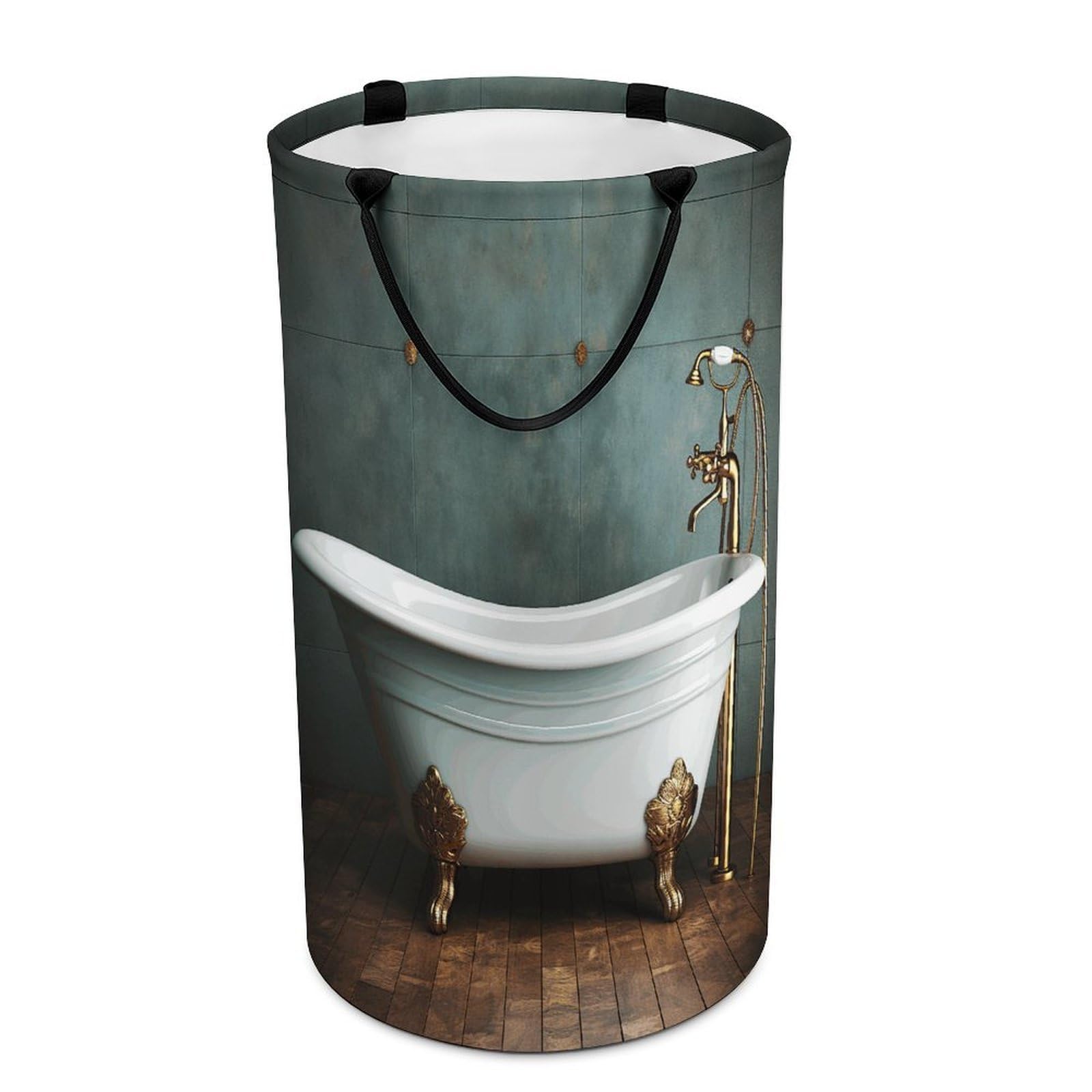 Vintage Bathtub Laundry Basket Large Foldable Laundry Hamper with Handles Freestanding Collapsible Clothes Basket Waterproof Portable Dirty Clothes Hamper for Bathroom 86L