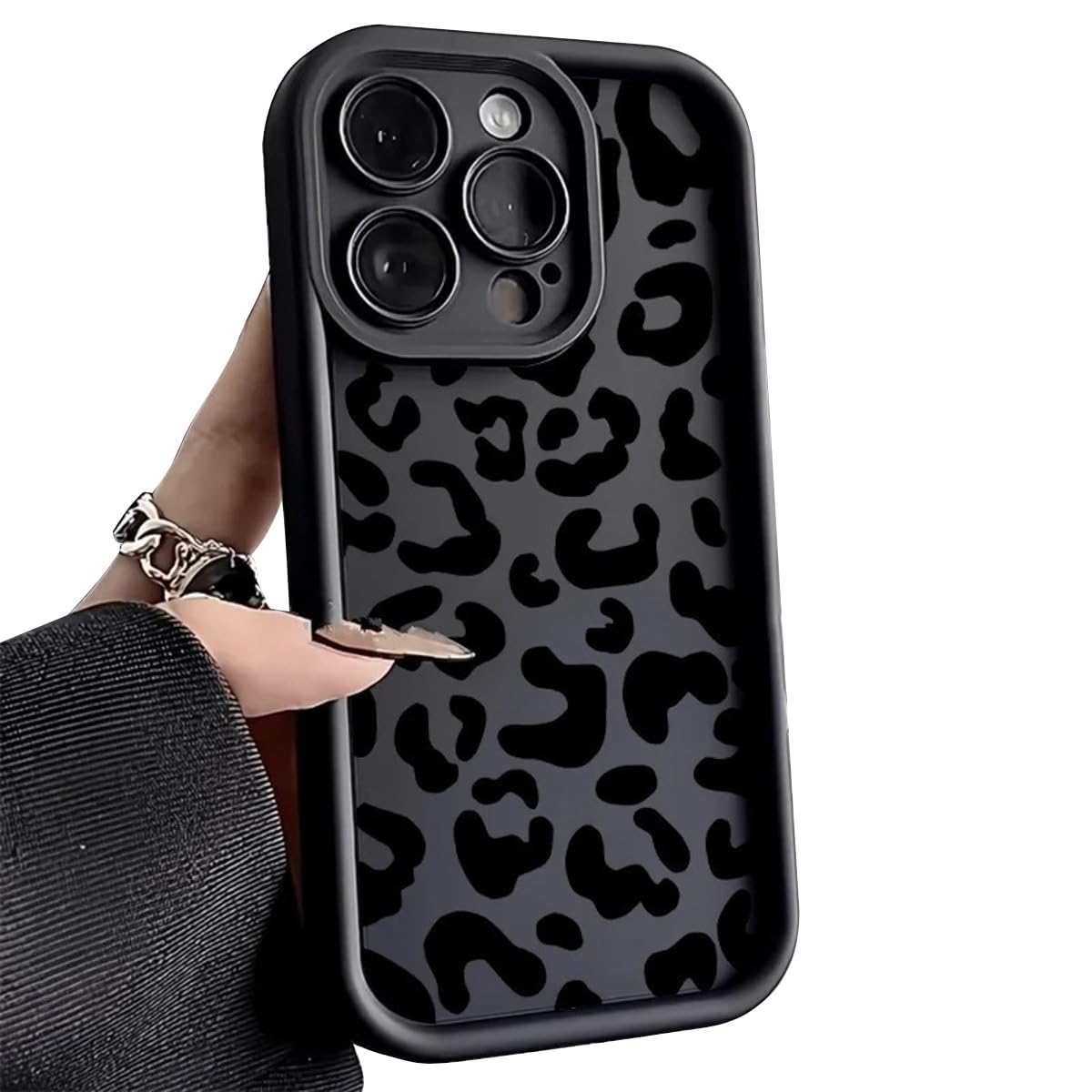 Cutecasee Phone Case for Women/Girls, Black Leopard Print Pattern Silicone Shockproof Soft Phone Case Compatible with iPhone XR, Black