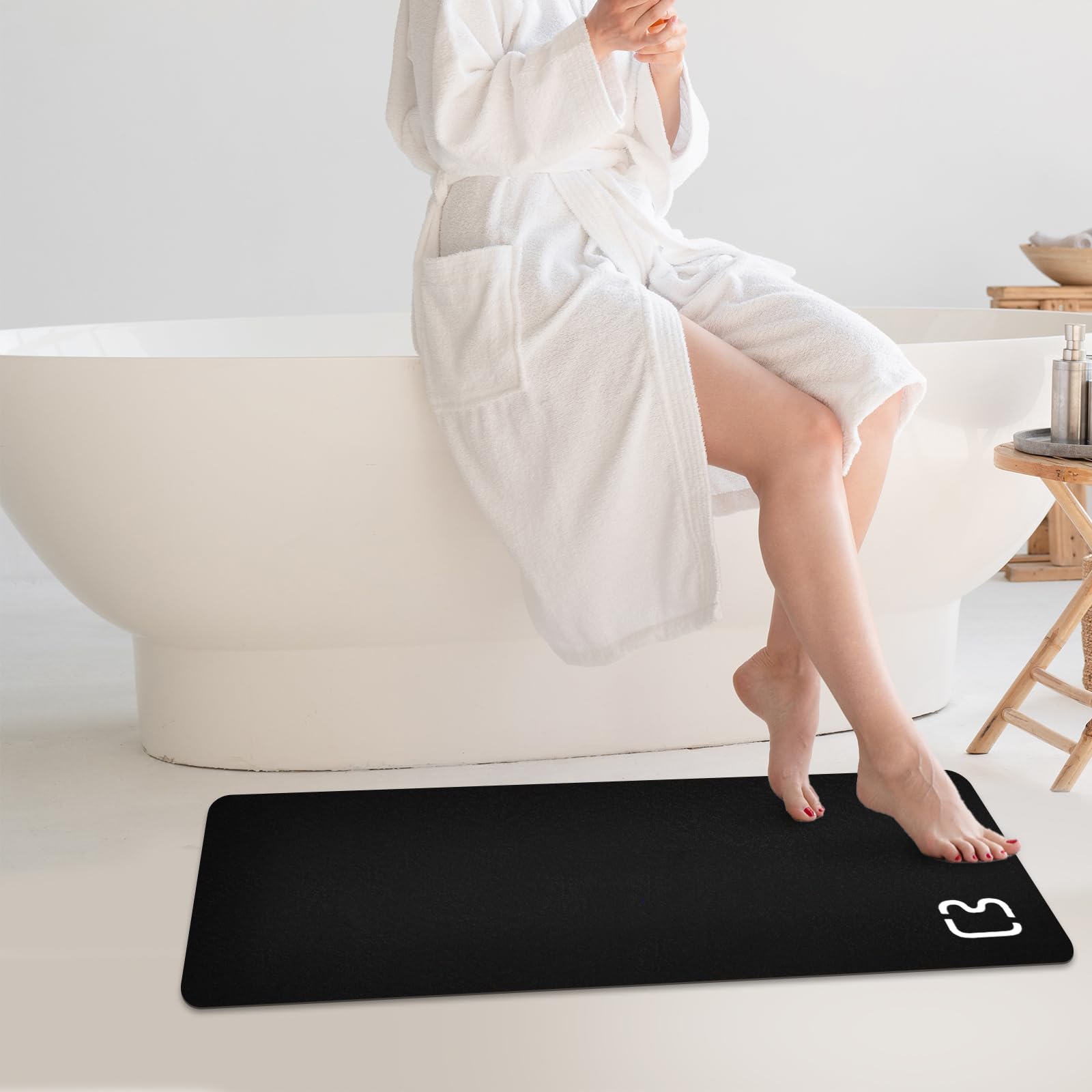 GHFSDO Diatomaceous Earth Bath mat 15.7" x 47.2" Extra Long Bathtub mat Fast Drying Non-Slip Shower Mat Bath Stone Mat Super Absorbent Bathroom Floor Mat, Machine Washable, Rectangle, Black