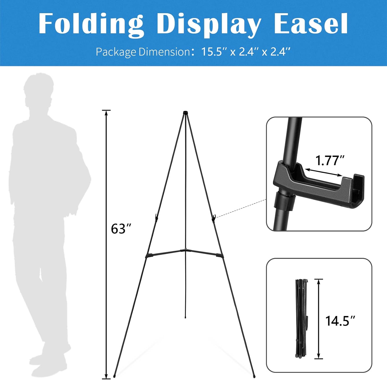 Falling in Art Display Easel Stand, 6 Pack 63" Instant Adjustable Poster Easel, Easy Folding Portable Tripod Stand for Signs, Posters, Wedding, Holds 5 lbs