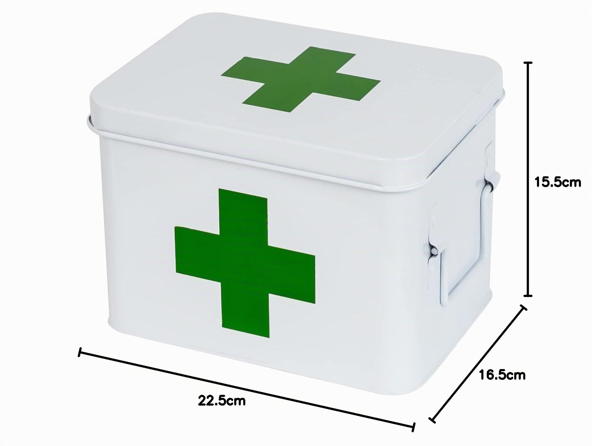 HMF Botiquín de metal para almacenamiento de medicamentos, 22,5 x 16,5 x 15,5 cm, blanco