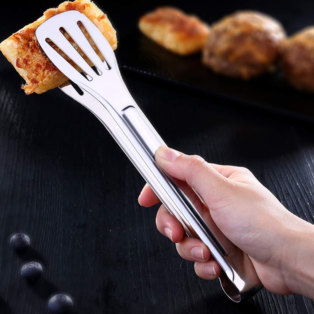 Szczypce kuchenne ze stali nierdzewnej, 4 szt., solidne szczypce do grilla i bufetu, uniwersalne szczypce do gotowania sałatek, serwowania, frytownicy powietrznej i tostera, srebrne
