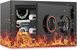 Small Fireproof Safe for Home, 14.8Lbs Heavy Duty Fire Safe Box for Office & Home Security, with Alarm System, Sensor LED Light, Wall Mountable, Mini Safes for Home Use
