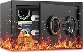 [2026 0.5H 1700°F] Small Fireproof Safe for Home, 14.8Lbs Heavy Duty Fire Safe Box for Office & Home Security, with Alarm System, Sensor LED Light, Wall Mountable, Mini Safes for Home Use