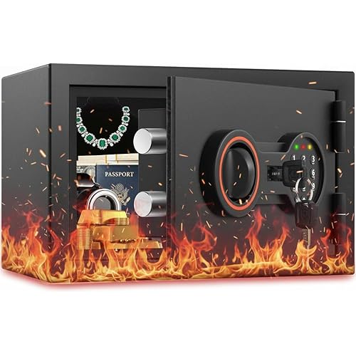 [𝟐𝟎𝟐𝟔 𝟎.𝟓𝐇 𝟏𝟕𝟎𝟎°𝐅] Small Fireproof Safe for Home, 14.8Lbs Heavy Duty Fire Safe Box for Office & Home Security, with Alarm System, Sensor LED Light, Wall Mountable, Mini Safes for Home Use