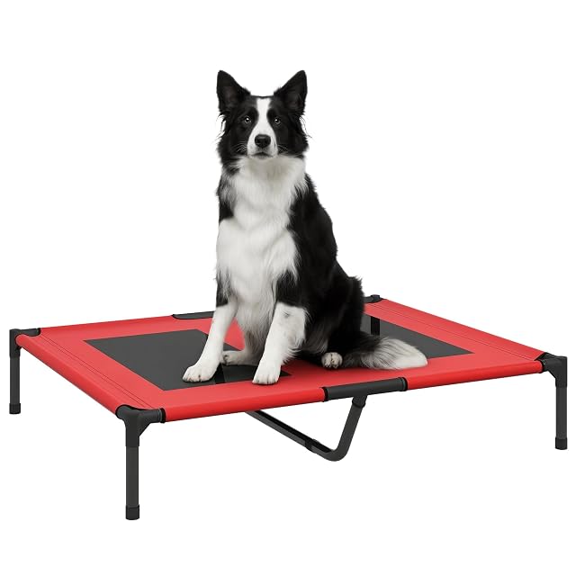 PawHut Cama Exterior para Perros Grandes 92 x 76 x 18 cm Café-Rojo