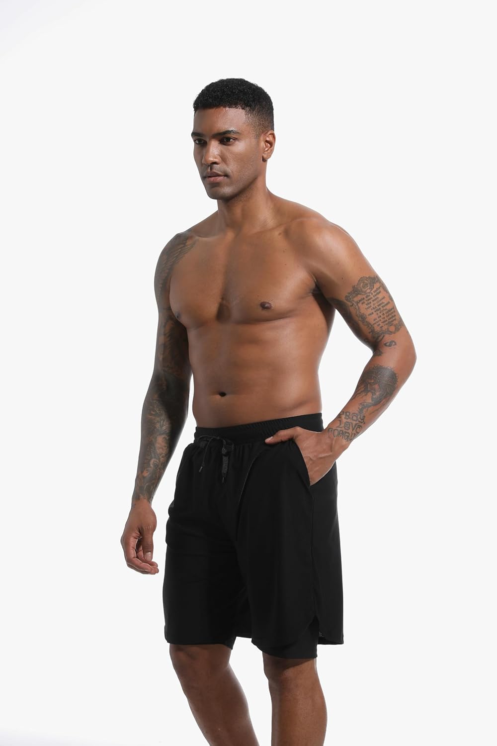 Sauna Shorts for Men 2 in 1 Sweat Shorts Men Sauna Suit Compression Liner Athletic Workout Pants with Pockets - Image 9