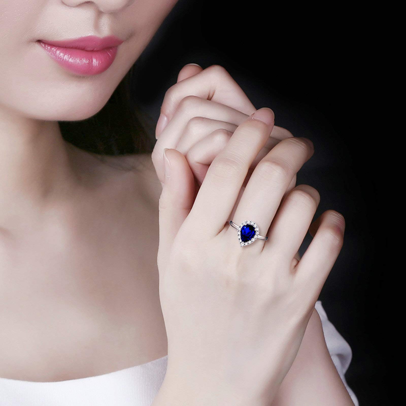 Beydodo Pierścionki damskie białe złoto 750 diament krople z szafirem 1,09/1,43/1,55 ct, pierścionki zaręczynowe ślubne dla niej e 18 karatów (750) białe złoto, 50 (15.9), colore: 1.55ct, cod. TLLWGZ2501