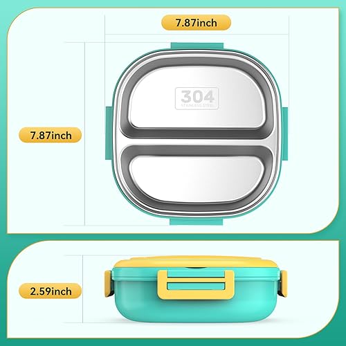 Miniatura 4 de Pedeco Caja Bento de acero inoxidable para niños, a prueba de fugas, 2 compartimentos, lonchera con cubiertos portátiles, tamaños de porciones