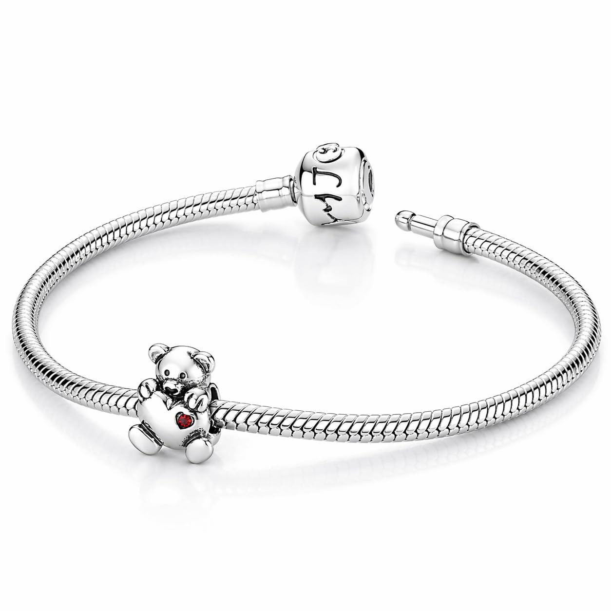 Jewellbox Braccialetto da bambina in argento Sterling con ciondolo a forma di orsetto con cuore.