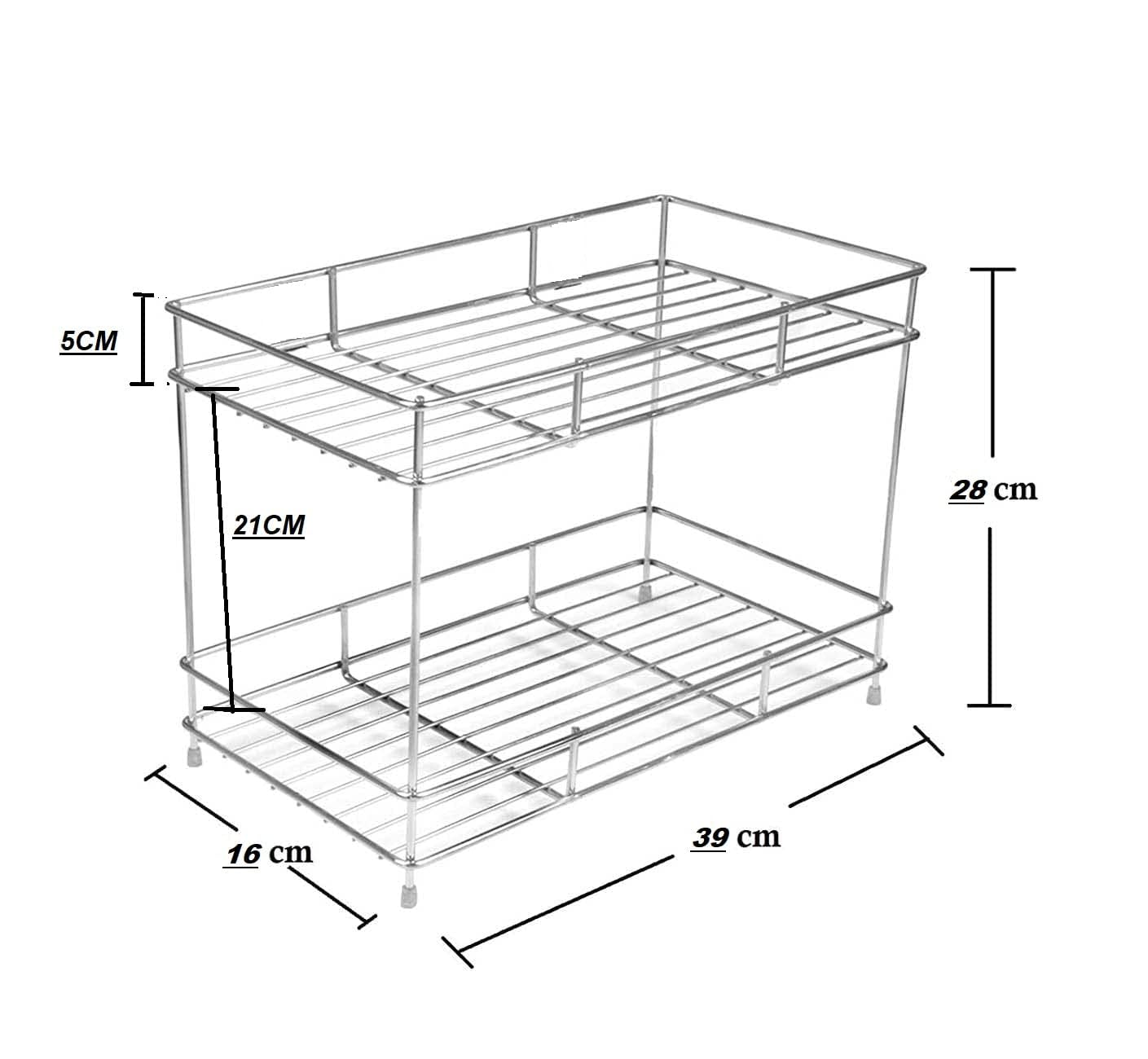 CR18 COLLECTION Heavy Stainless Steel Countertop Kitchen Rack, Kitchen Organizer, Space Saver, Counter Top Kitchen Stand 2-Tier Trolley Basket For Boxes Utensils Dishes Plates For Home, Tiered Shelf 1