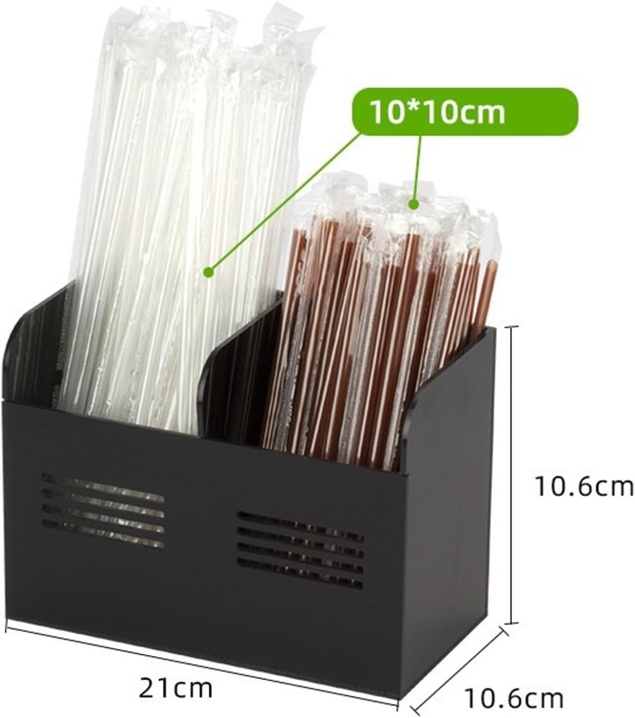 Black Acrylic Set - Double Grid Straw Organizer & Single Grid Square Tissue Box - Home Kitchen Bathroom Storage Solution(Tissue Box+Straw Finishing Rack)