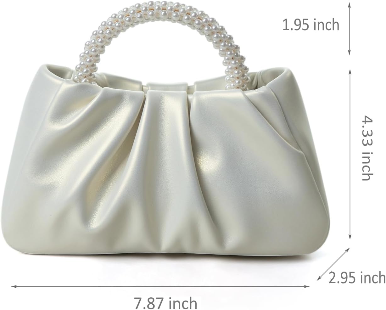 Beatfull Evening Purse Women Small Pearl Handbags Soft Leather Ruched Bag Wedding Bridal Clutch Party Prom Crossbody Purses - Image 6