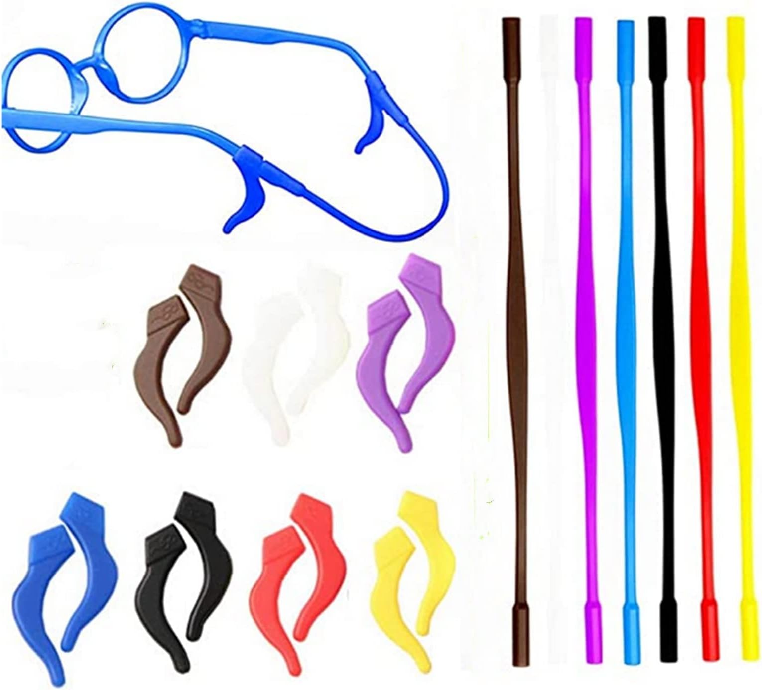 MauSong 14Pcs Kids Sports Eyeglasses Straps Comfortable Silicone Anti-Slip Holder for Glasses, Most Popular Colors, 7 Set