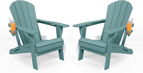 Aruba - Juego de 2 sillas plegables Adirondack para todo tipo de clima, sillas de patio para exteriores, patio, césped, jardín, terraza de patio,