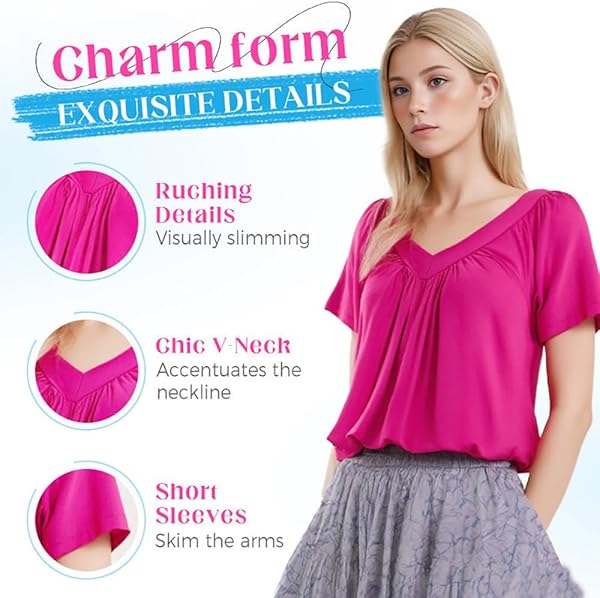 2026 Neu Shirts Damen Sommer T Shirt Damen Tshirt mit V-Ausschnitt Kurzärmeliges Casual Lockere Sommer T-Shirt Bluse - 4