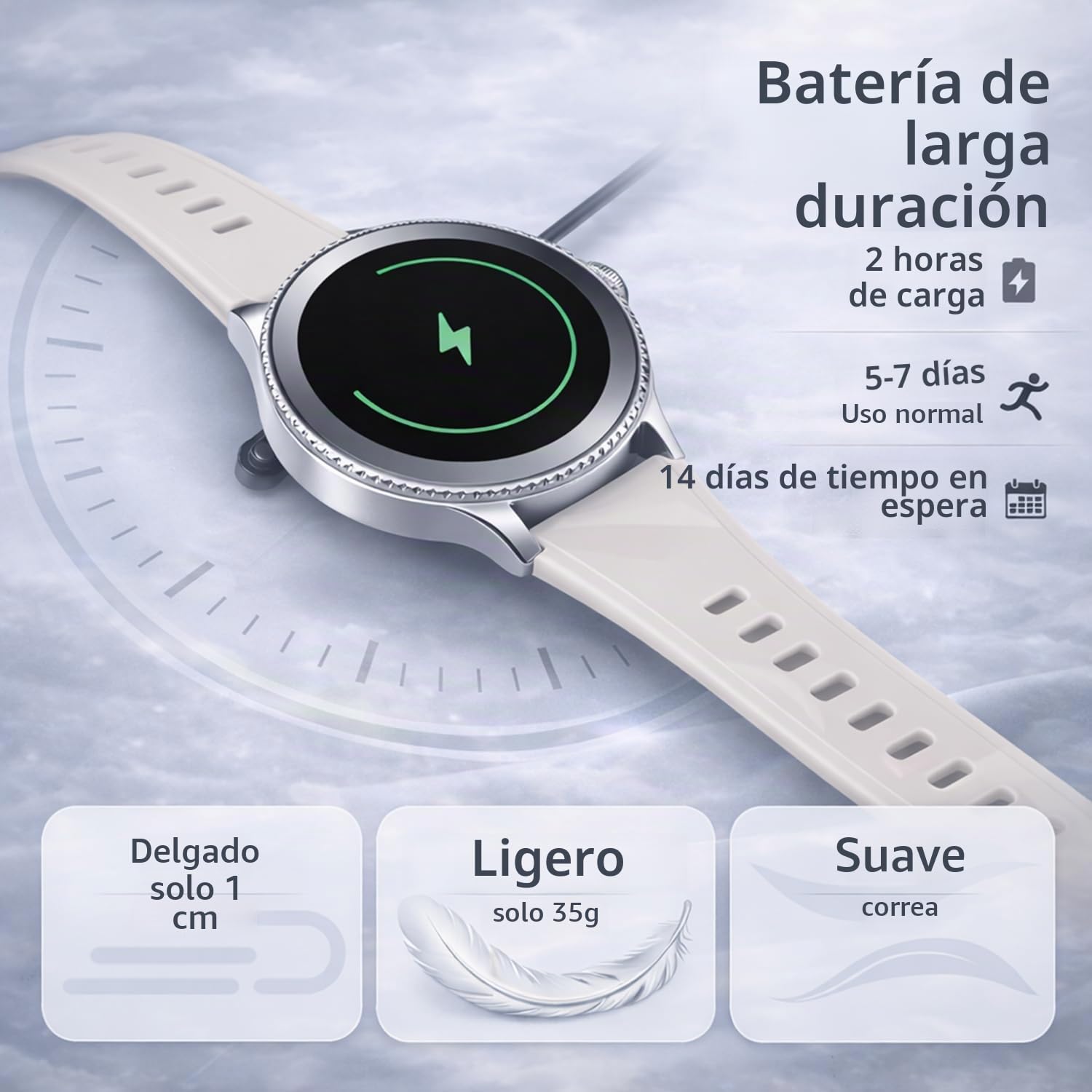 Reloj Inteligente Mujer, 1.27" Smartwatch Mujer Redondo con Llamadas y Whatsapp Notificación, SpO2/Pulsómetro/Sueño/Podómetro, 110+ Modos Deporte, 2 Correas, IP68 para Android iOS Plata