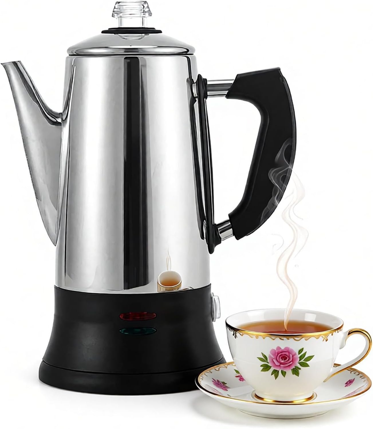 Electric Coffee Percolator, Stainless Steel Coffee Pot with 360° Rotating Base and Heating Indicator Light, 1.8L Capacity (12 Cups) and 30-Min Keep Warm, for Make Coffee/Tea/Cocoa/Oatmeal