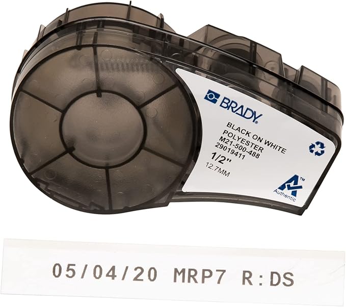 Brady Cinta de Poliéster para impresoras de etiquetas M211 y M210 - Etiquetas de laboratorio resistentes a disolventes – Negro sobre blanco (12,7 mm x 6,4 m) – M21-500-488