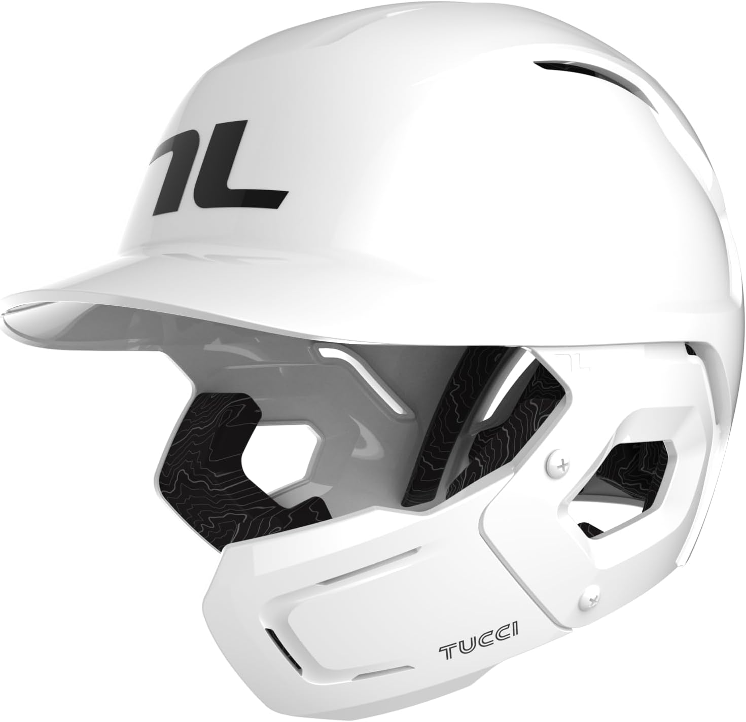 TUCCI Potenza Batting Helmet with Jaw Flap, L/XL, Gloss White, Right-Handed Hitter