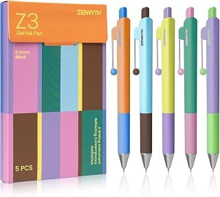 YOXMJDB Gel Pens, 5 Pcs 0.5mm Black Ink Fine Point Pens Quick-Drying Retractable Pens with Diamond-Shaped Barrel, Smooth Writing Pens for Journaling & Note Taking (5 Pcs Z3 Color-Block)