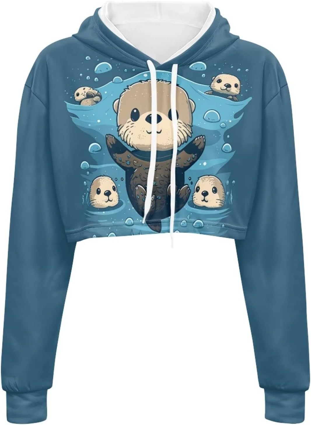 Ystardream Drawstring Crop Top Hoodies Casual Long Sleeve Hooded Sweatshirt Women