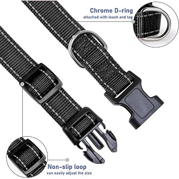 Reflective Nylon Dog Collar with Safety Buckle Nylon Adjustable Classic Puppy Collars Pet Collars with Soft Neoprene Padding for Extra Small and Puppy Dogs (S(2.0 * 30-40CM))