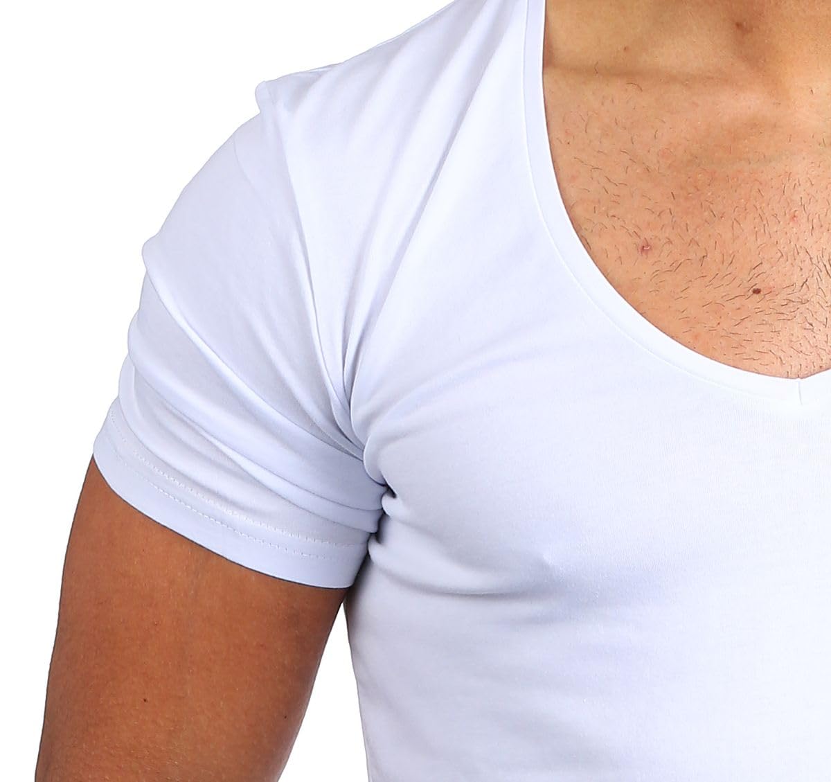 Young & Rich Herren Uni T-Shirt Basic mit extra tiefem V-Ausschnitt Slimfit deep V-Neck Stretch dehnbar 1315