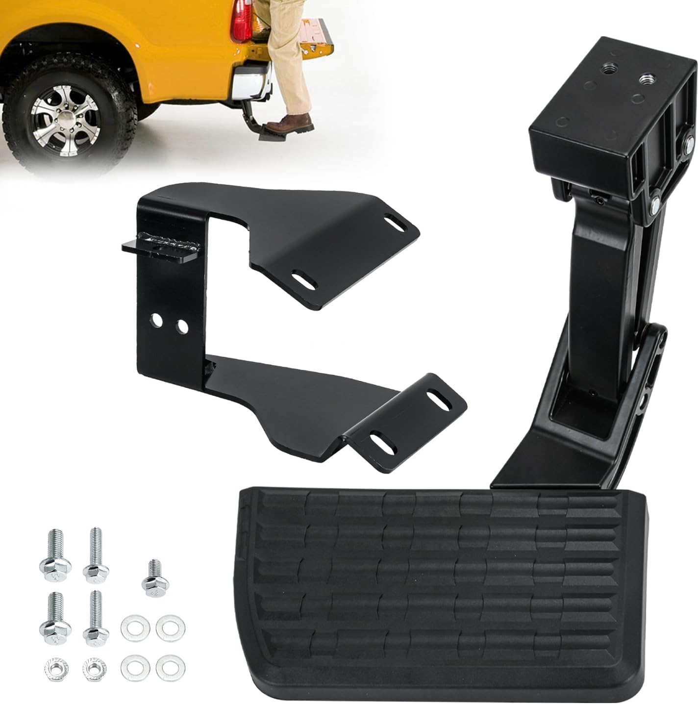 75312-01A Rear Bed Step Retractable Bumper Step Compatible with Ford F150 2015-2020 Folding Truck Tailgate Step (F150 2015-2020) F150 Rear 15-20