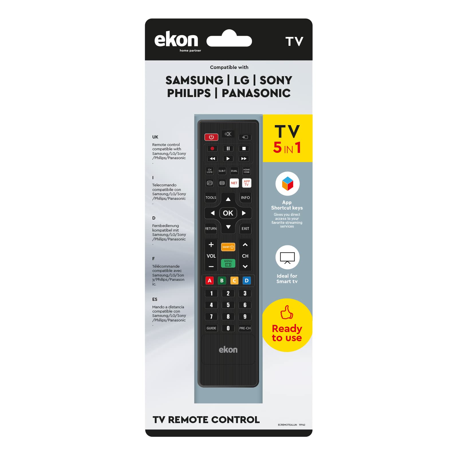 Télécommande Universelle EKON ECREMOTEPANA Pour TV Et Smart TV PANASONIC - Neuf Sous Blister