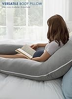 Vista 6 de QUEEN ROSE Almohadas de embarazo, almohada refrescante de maternidad para dormir, almohada corporal en forma de U de 55 pulgadas para apoyo a Gris