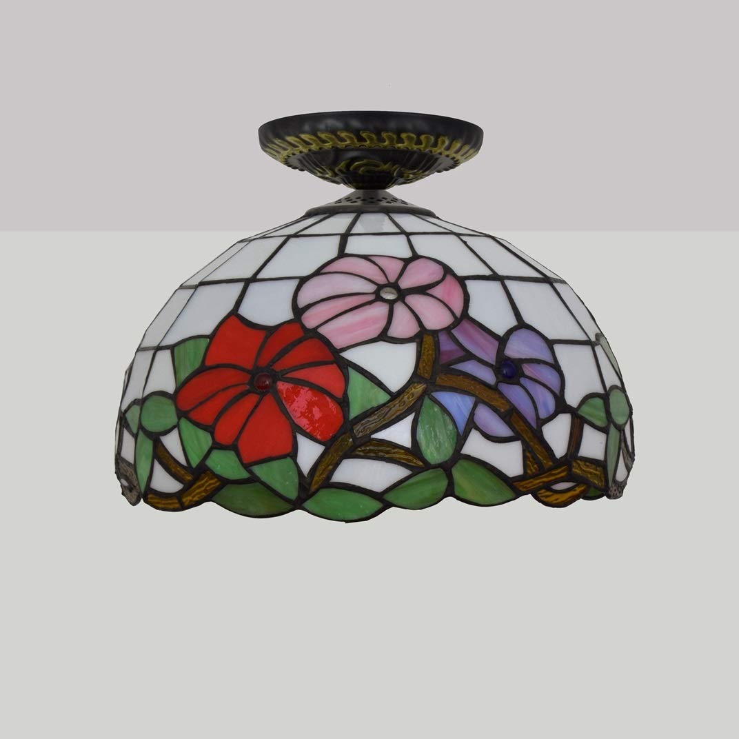 Oświetlenie Sufitowe Z Witrażem 12" Lampy Sufitowe W Stylu Tiffany, Klosz Ze Szkła Morning Glory Do Salonu