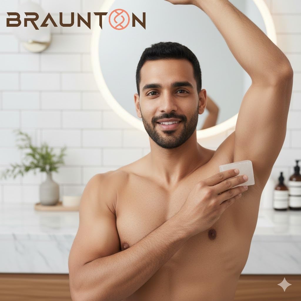 BRAUNTON Natural Alum Bar for After Shave, Crystal White Alum Stone for Underarms & Shaving, Fitkari Stone for Skin Tightening & Water Purification 2 Pcs 2