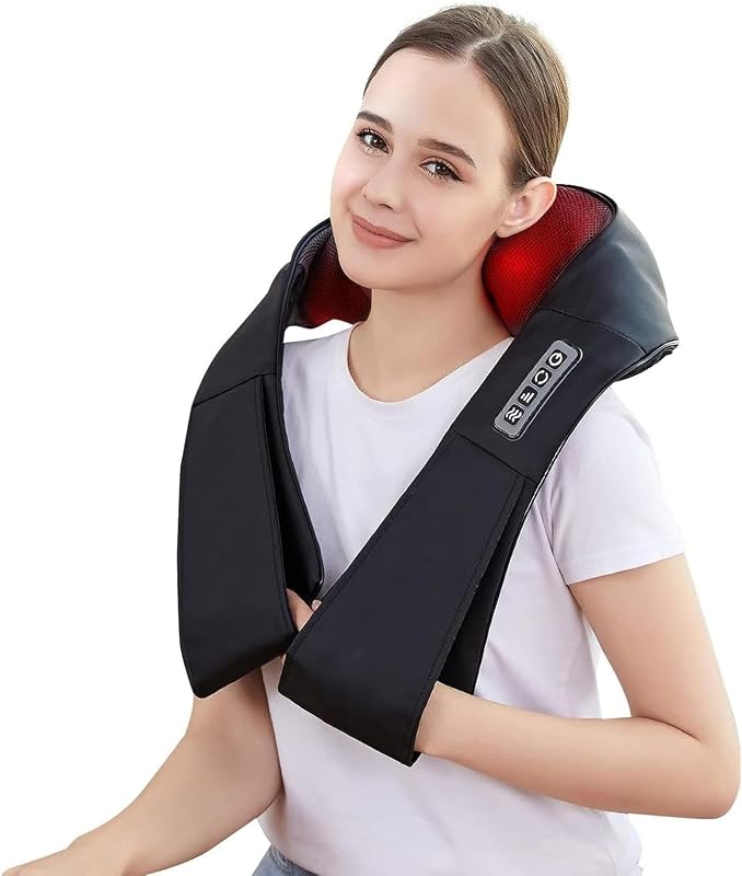 Masajeador Shiatsu de espalda y cuello, masajeador de espalda, masaje de tejido profundo, masaje de cuello y hombros con calor, almohada de masaje eléctrica, ideas de regalos para el día del padre de hija hijo (NO inalámbrico)