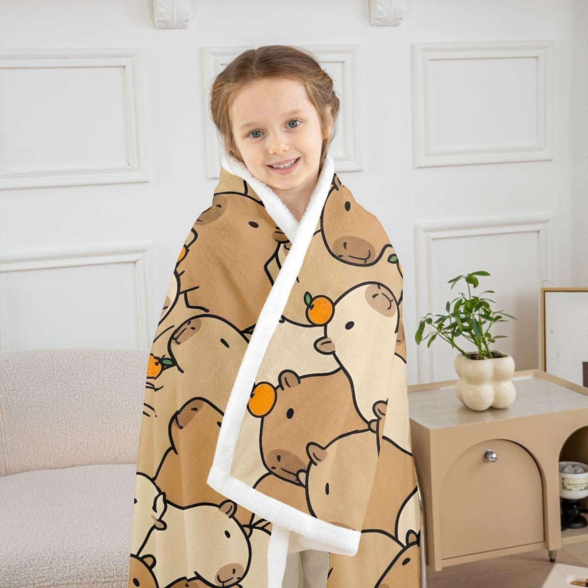 Feelyou Capybara Sherpa Blanket Plush Fuzzy Cute Ocean Animal Fleece Throw Blanket Boys Girls Orange for Bed Couch Chair Living Room Sea Creatures Bedroom Decor Ocean Marine Themed Twin 60"x80" image 5