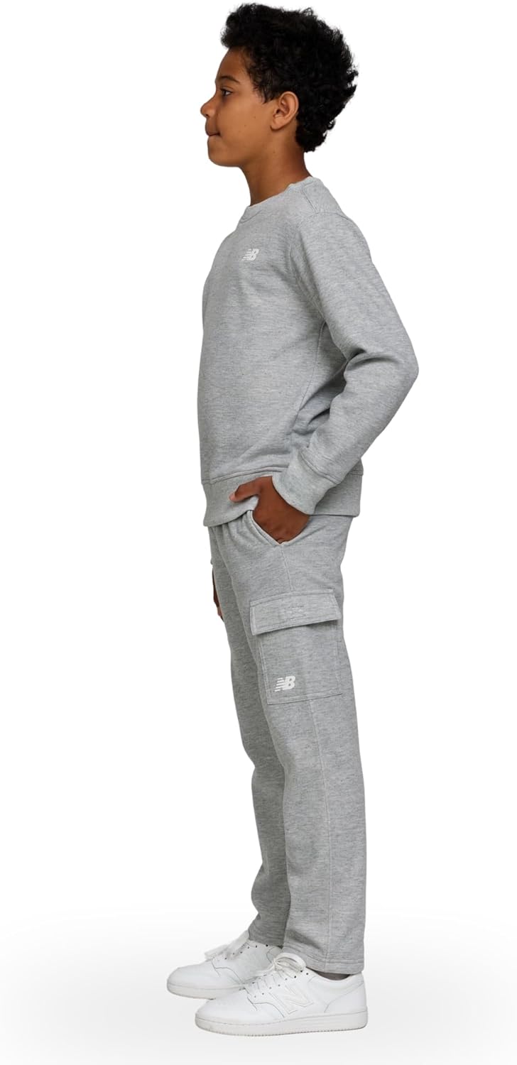 New Balance Boys and Toddlers’ 2 Piece Set – Soft Fleece Crewneck Pullover Sweatshirt Cargo Sweatpants Sweatsuit (2T-12) - Image 2
