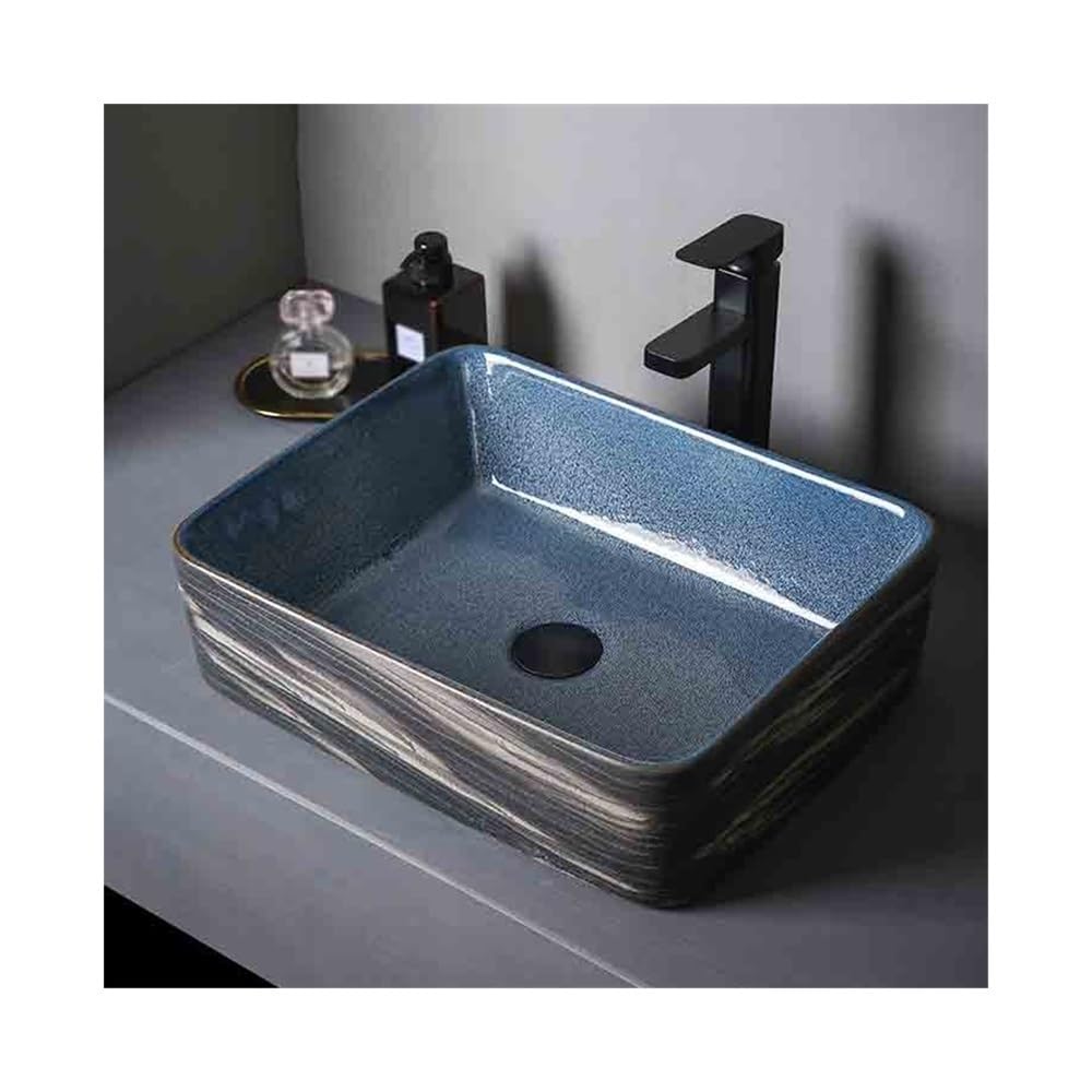 Sink Bowl Countertop Basin Ceramic Bathroom Rectangular Hand Wash Indoor Outdoor with Accessories Art Basin
