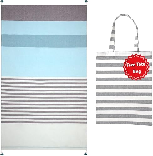 Folkulture Toalla de playa turca con bolsa de mano, 40 x 72 pulgadas, manta de playa para vacaciones, 100% algodón, de secado rápido, sin arena,