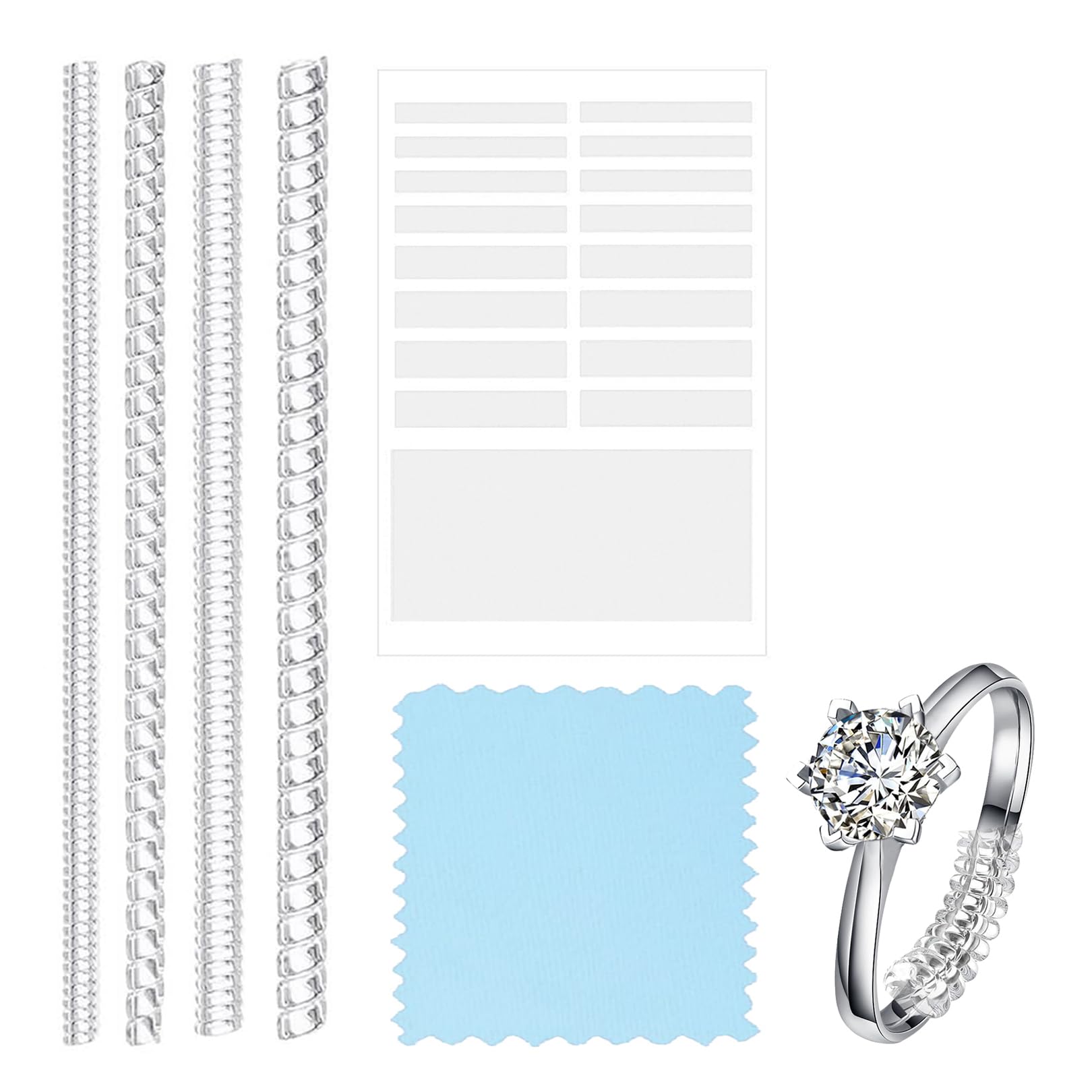 6 Pack Ring Size Adjuster For Loose Rings,Ring Sizer Uk,Ring Spacer,Invisible Ring Size Adjuster Set, Invisible Tightener Transparent Resizer with Polishing Cloth