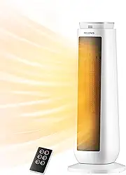 PELONIS Aquecedor de ambiente de torre de cerâmica oscilante de 58 cm com controle remoto e termostato, aquecedor de piso com eficiência energética elétrica para uso interno, cofre grande com