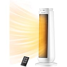 PELONIS 23&rdquo; Oscillating Ceramic Tower Space Heater with Remote & Thermostat, Electric Energy Efficient Floor Heater for Indoor Use Large Room Safe with Timer, ECO Mode, 1500W, White