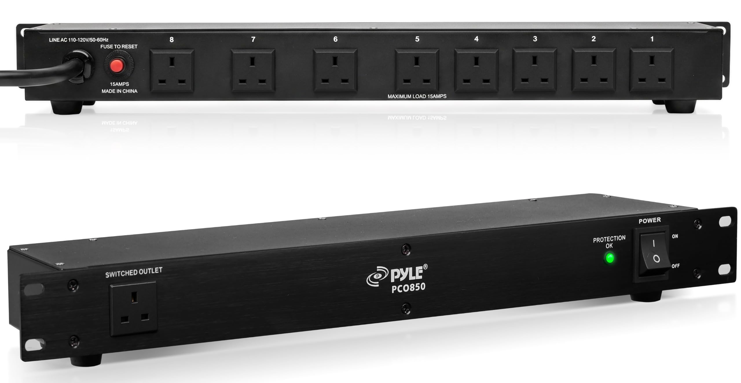 Pyle Surge Protector Extension Lead, 9 Outlet 15 Amp 1U Rack Mount with AC Filter, Heavy Duty Cable with Overload Protection for Home, Office, Gaming Accessories, Computer and Dorm Room Essentials