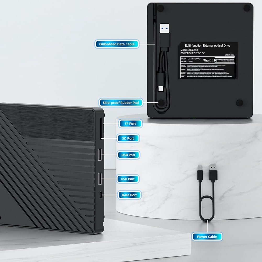Zewnętrzny napęd optyczny 5 w 1 Bluray nagrywarka DVD/CD czytnik BD z portem USB gniazdo kart SD/TF na biurko do laptopa PC