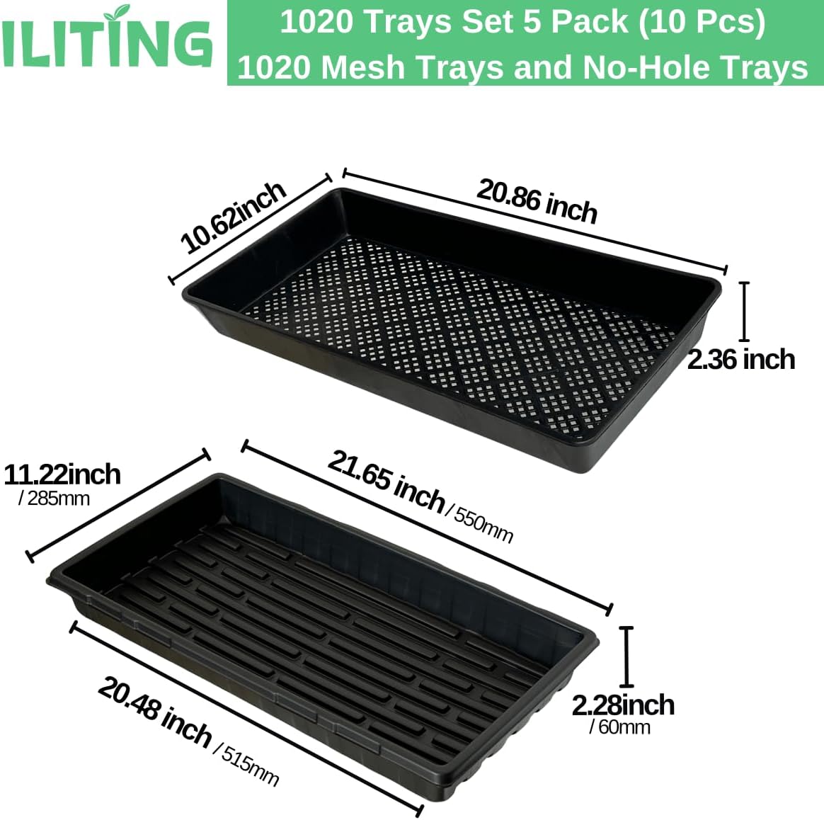 1020 Trays Set - 5 Pack (10 Pcs) Durable 1020 Mesh Tray and No-Hole Tray, Ideal Soil Blocking Trays for Seedlings, Microgreens, and Hydroponics, Heavy-Duty