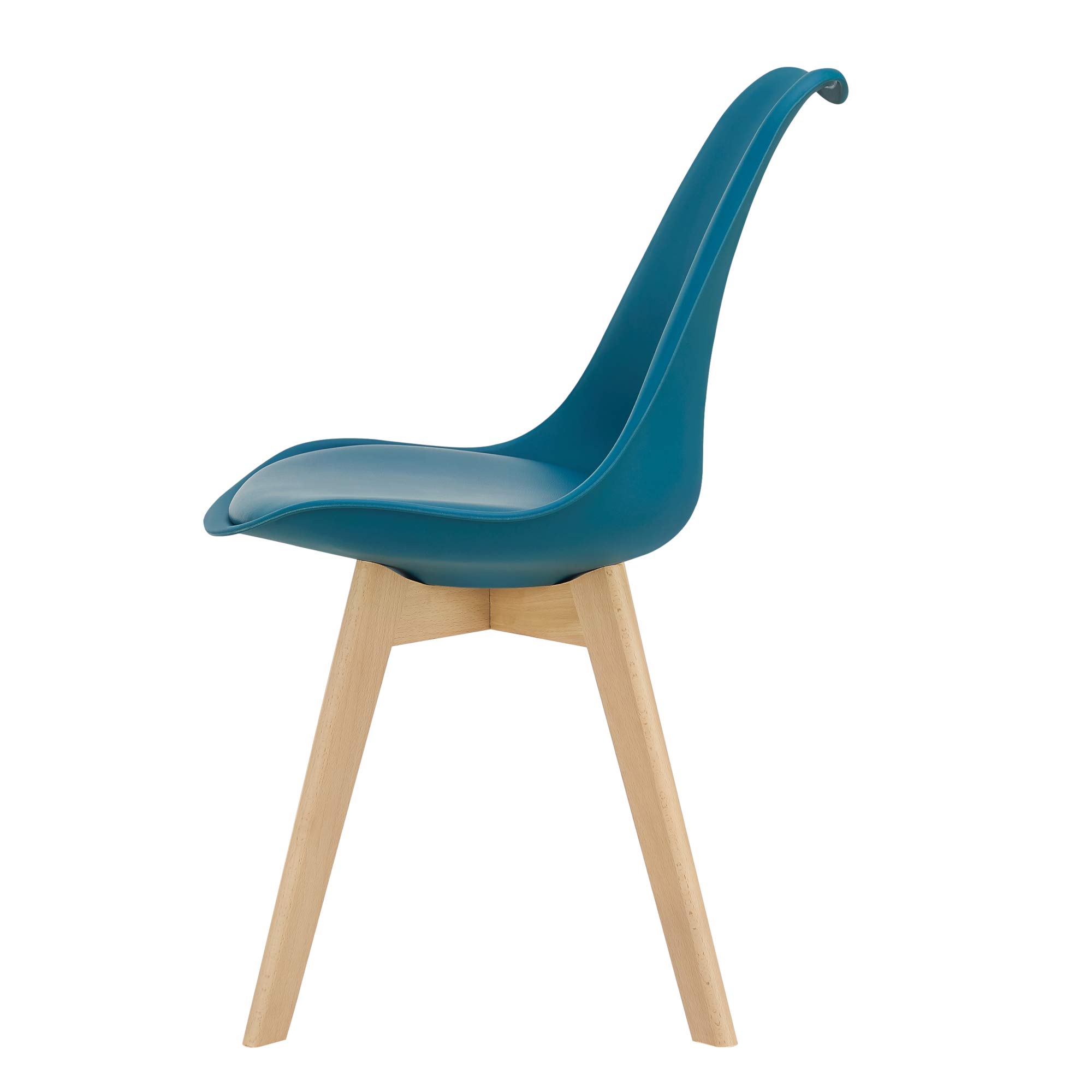 [en.casa] Set 2 Sedie con Gambe in Legno di Faggio e Scocca Rivestita in Similpelle Seduta Imbottita Design Ergonomico per Sala Pranzo Cucina Ufficio - Turchese