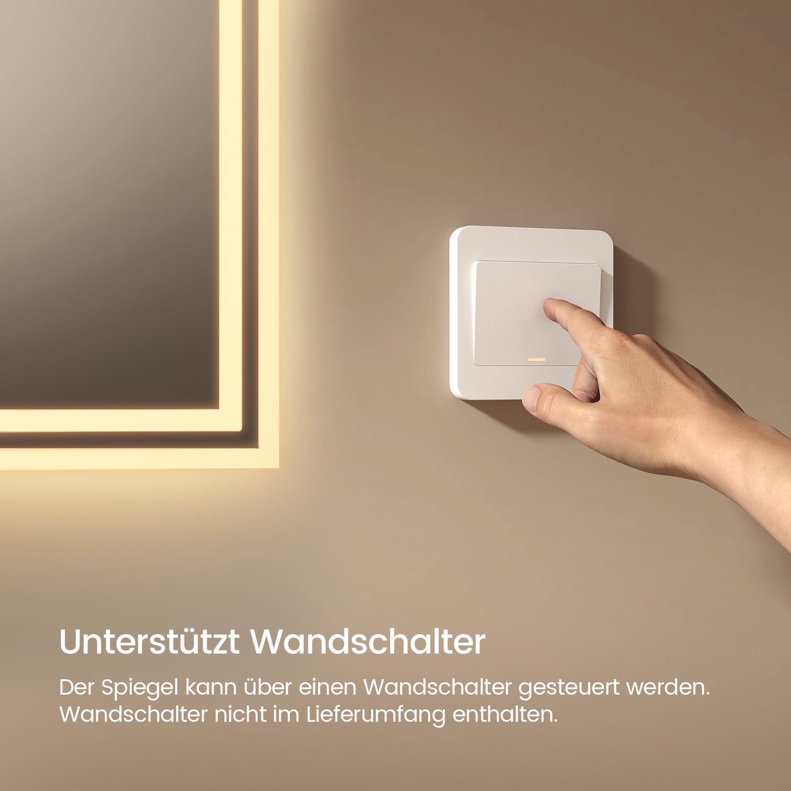 EMKE Badspiegel mit Beleuchtung 50x70cm, Badezimmerspiegel mit Warmweiß Licht 3000K, Wandschalter, badezimmerspiegel mit licht ideal für Badezimmer