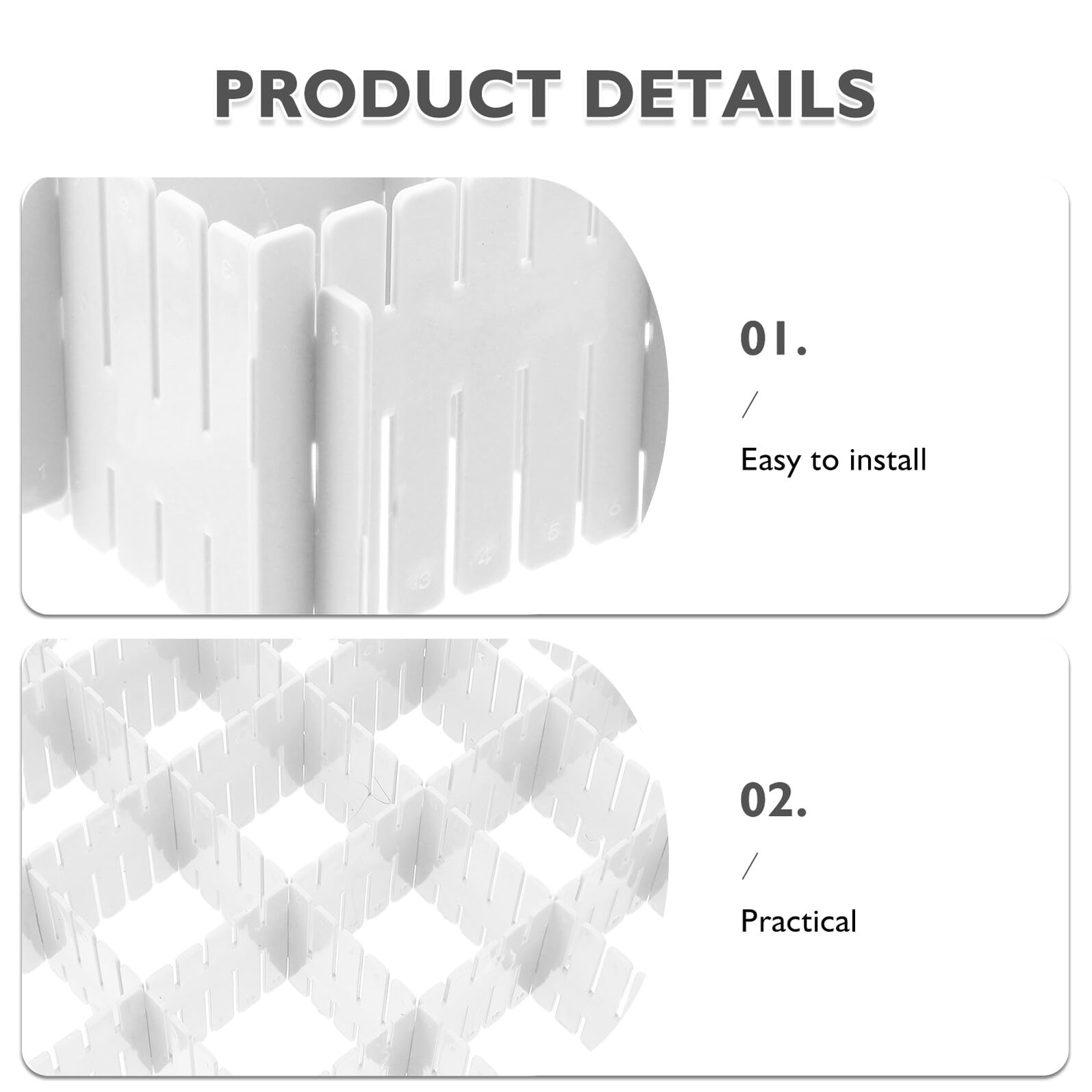 Divisori per Cassetti in Plastica Regolabili 24 Pezzi, Organizer a Griglia per Cucina, Ufficio e Camera da Letto, Divisori Multifunzionali per Piccoli Cassetti e