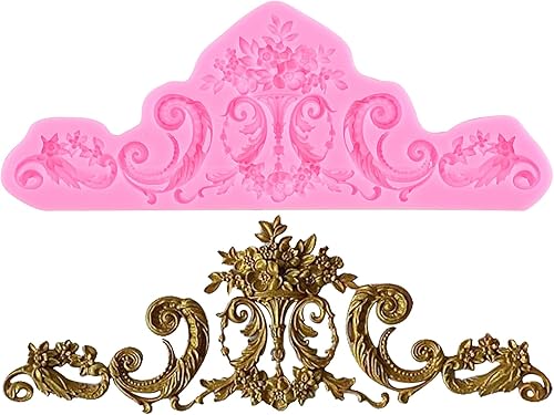 Molde de fondant barroco Curlicues Scroll Lace Border Moldes de silicona Moldes de flores de alivio para decoración de tartas, decoración de