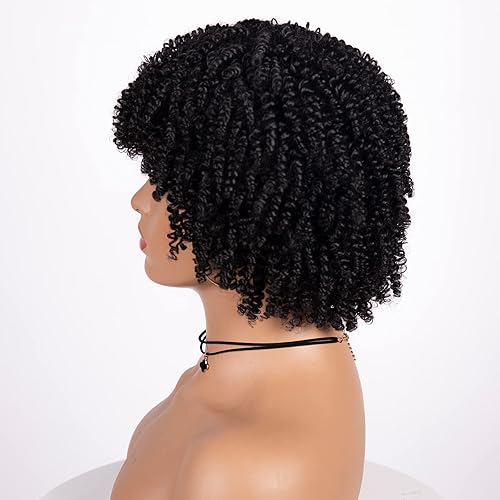 Miniatura 3 de Peluca afro corta y rizada, pelucas de cabello sintético para mujeres negras, pelucas afro cortas con flequillo, rizado natural, cosplay, fiesta,